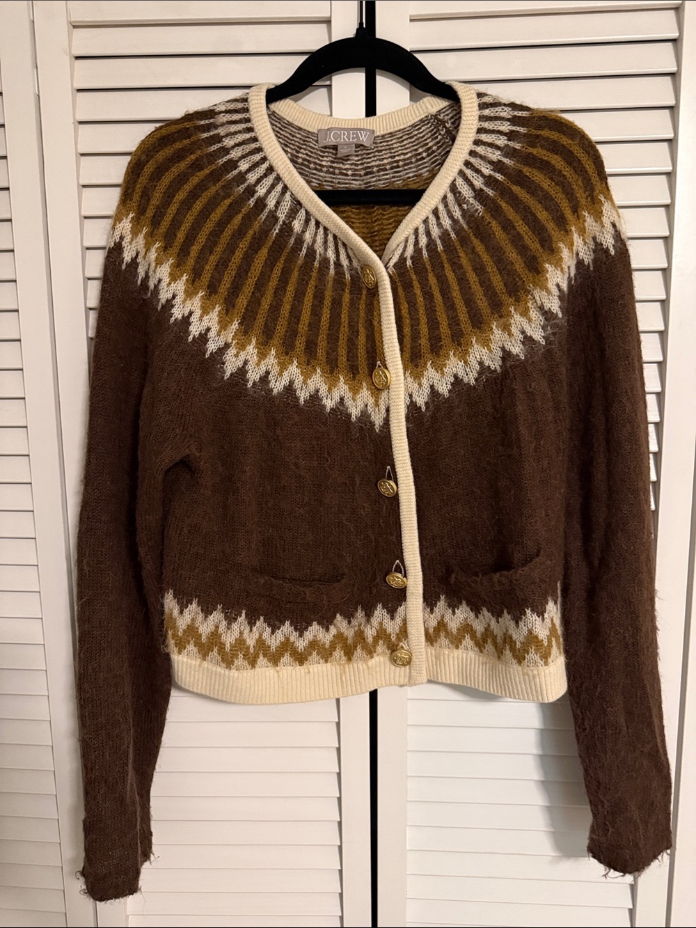 J. Crew Brown and Cream Fair Isle Button-Front Cardigan